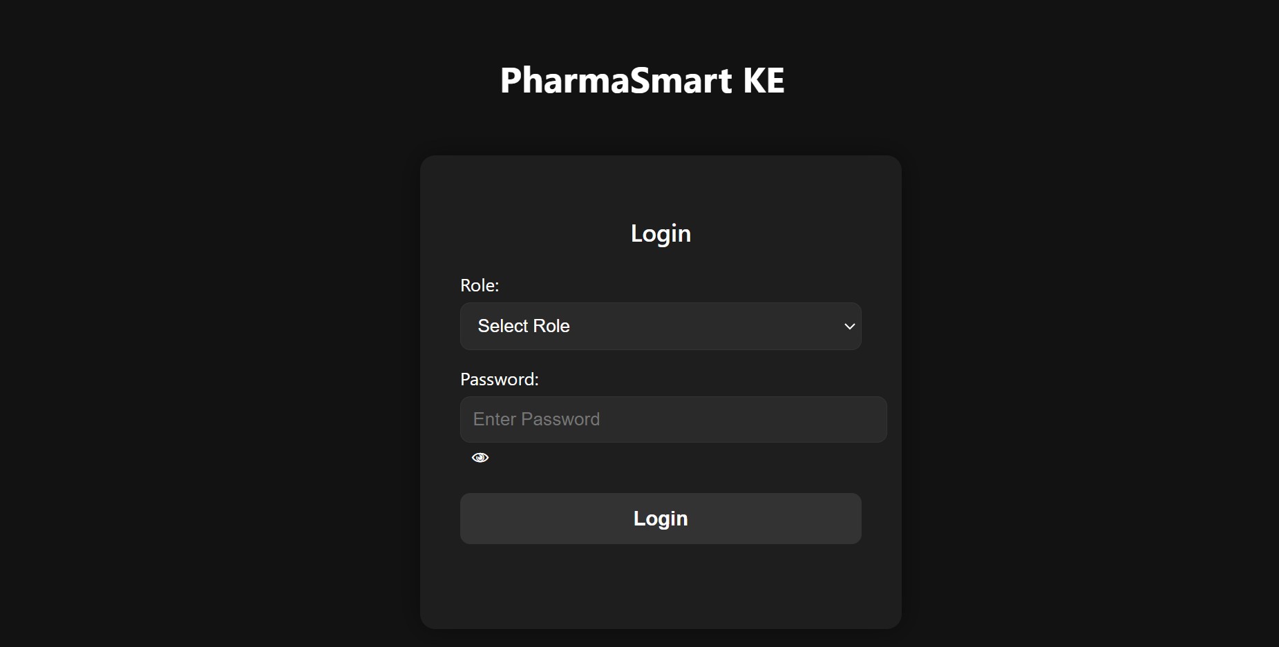 A screenshot of the PharmaSmart secure login screen with user credentials.
